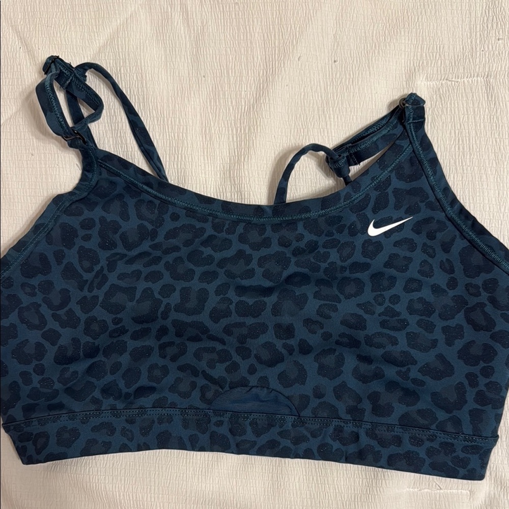 Nike Blue Leopard Print Sports Bra Moisture-Wicking Racerback